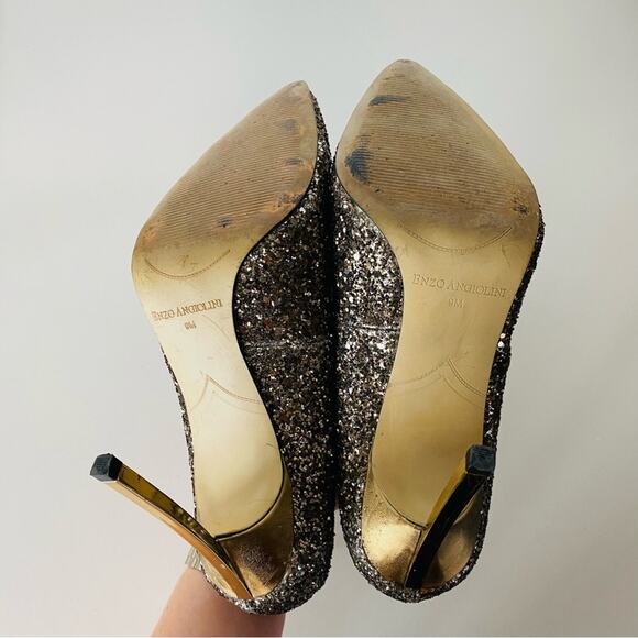 ENZO ANGIOLINI Gold Sequins Sparkle Pointy Toe Metallic Stiletto Heels Shoes 9 - Picture 4 of 10